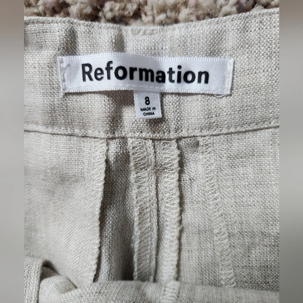 Reformation Mason Linen Pants Oatmeal Size 8 NWT